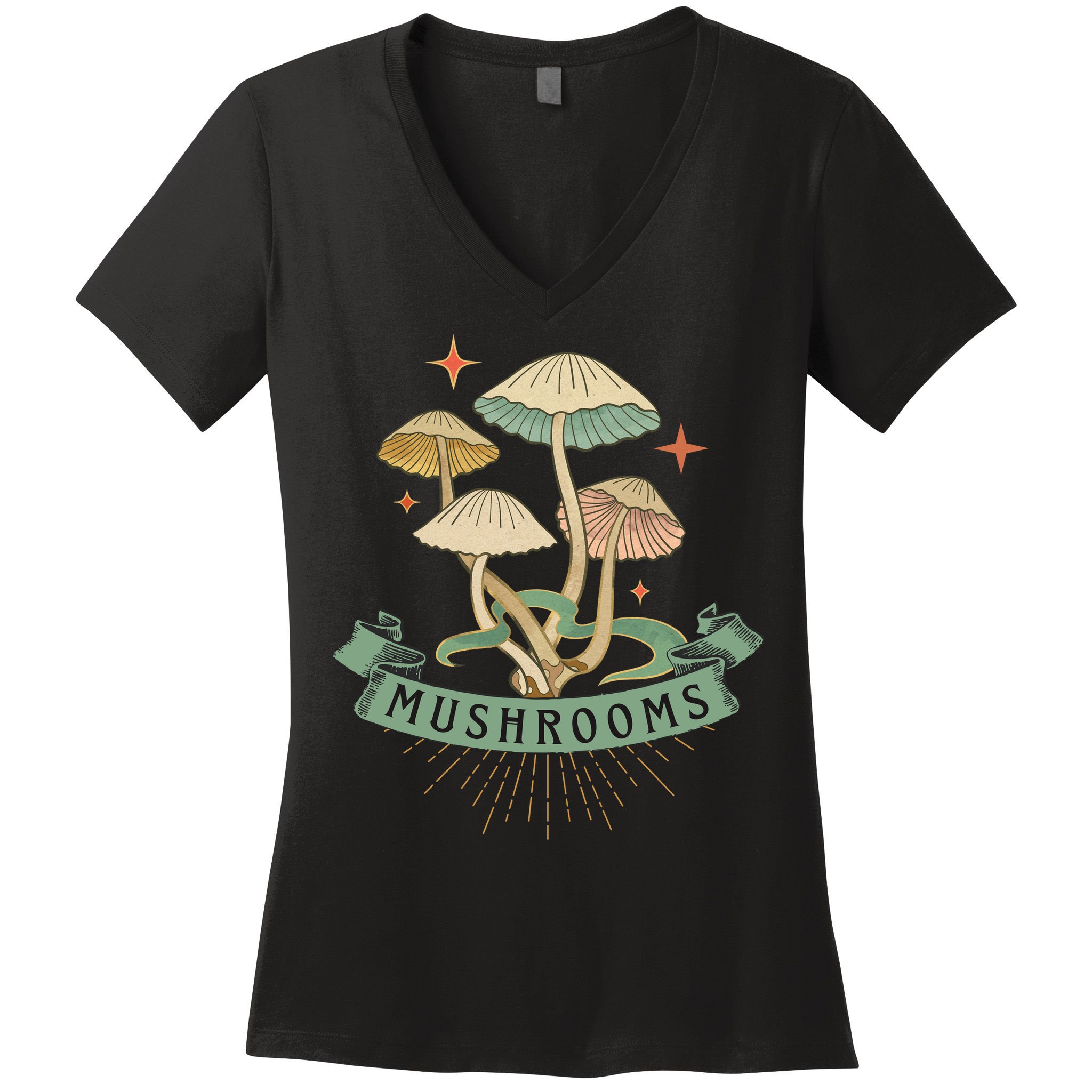 Foraging Wild Mushroom Vintage Fungi Champignon Funny Fungus Shroom Morel Hunter Women's V-Neck T-Shirt