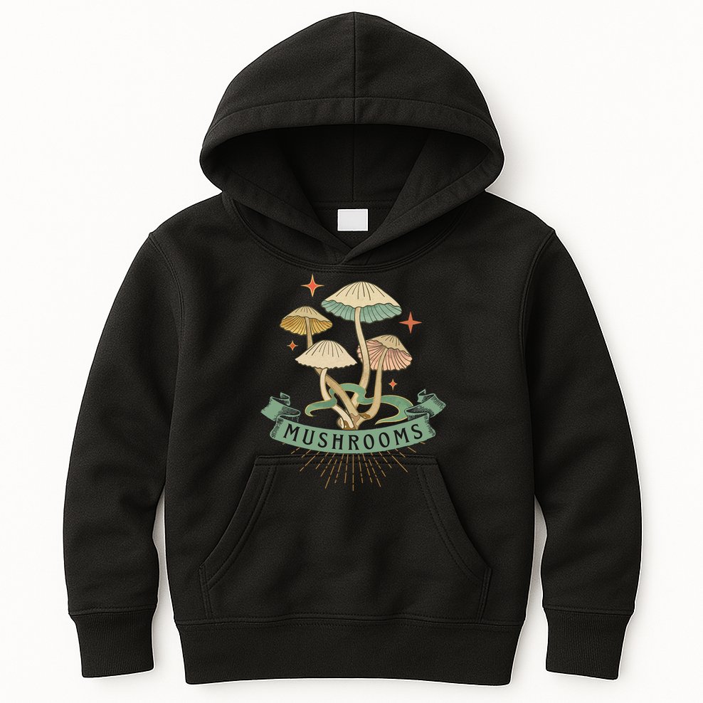 Foraging Wild Mushroom Vintage Fungi Champignon Funny Fungus Shroom Morel Hunter Kids Hoodie