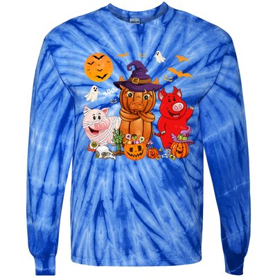 Funny Witch Mummy Pigs Lover Farmer Halloween Costume Day Cool Gift Tie-Dye Long Sleeve Shirt