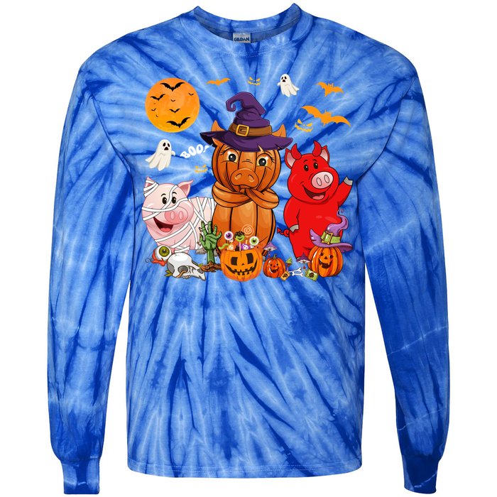 Funny Witch Mummy Pigs Lover Farmer Halloween Costume Day Cool Gift Tie-Dye Long Sleeve Shirt