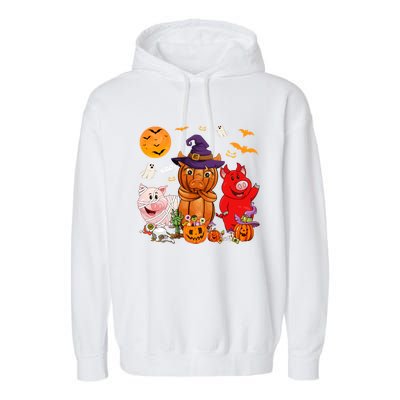 Funny Witch Mummy Pigs Lover Farmer Halloween Costume Day Cool Gift Garment-Dyed Fleece Hoodie