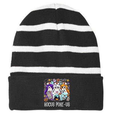 Funny Witches Nurse Spooky Nurse Witch Halloween Nursing Pun Striped Beanie with Solid Band