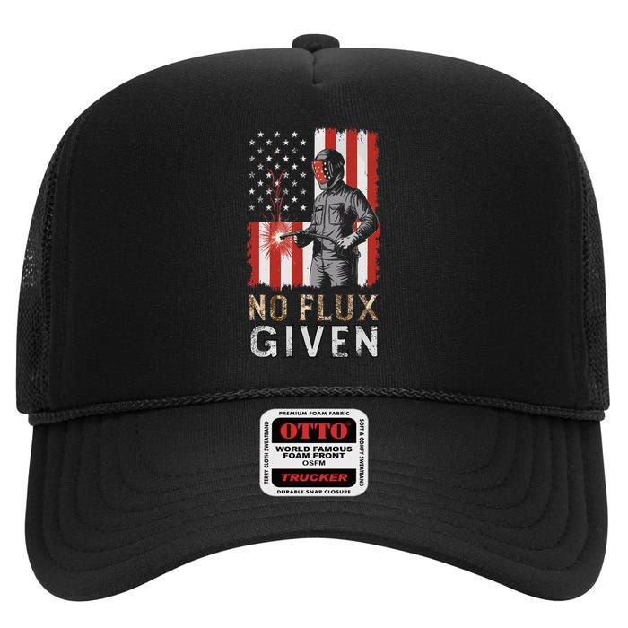 Funny Welding No Flux Given Vintage Welder American Flag High Crown Mesh Back Trucker Hat