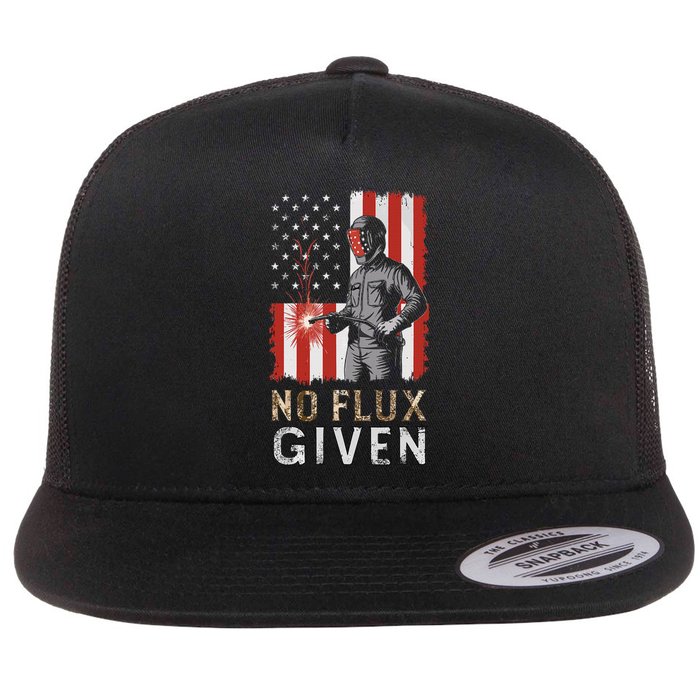 Funny Welding No Flux Given Vintage Welder American Flag Flat Bill Trucker Hat