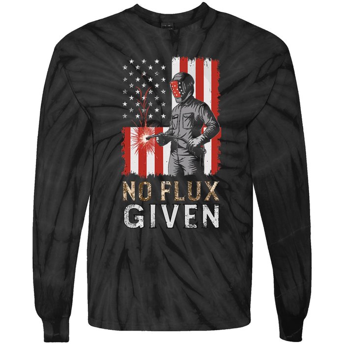 Funny Welding No Flux Given Vintage Welder American Flag Tie-Dye Long Sleeve Shirt