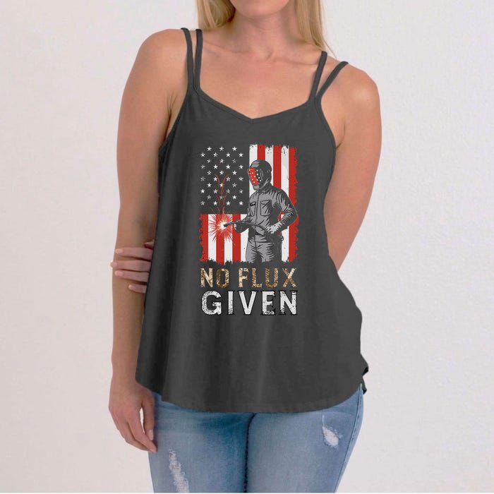 Funny Welding No Flux Given Vintage Welder American Flag Women's Strappy Tank