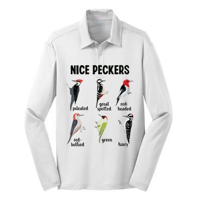 Funny Woodpecker Nice Peckers Bird Watching Silk Touch Performance Long Sleeve Polo