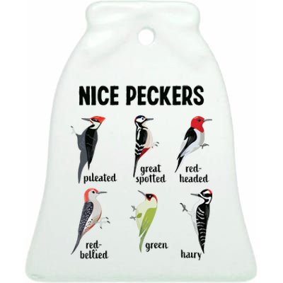 Funny Woodpecker Nice Peckers Bird Watching Ceramic Bell Ornament