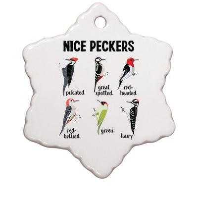 Funny Woodpecker Nice Peckers Bird Watching Ceramic Star Ornament