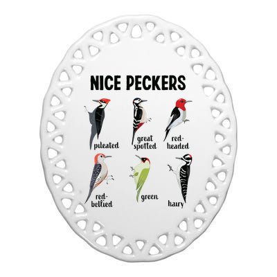 Funny Woodpecker Nice Peckers Bird Watching Ceramic Oval Ornament