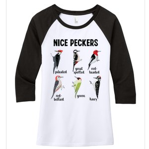 Funny Woodpecker Nice Peckers Bird Watching Women's Tri-Blend 3/4-Sleeve Raglan Shirt