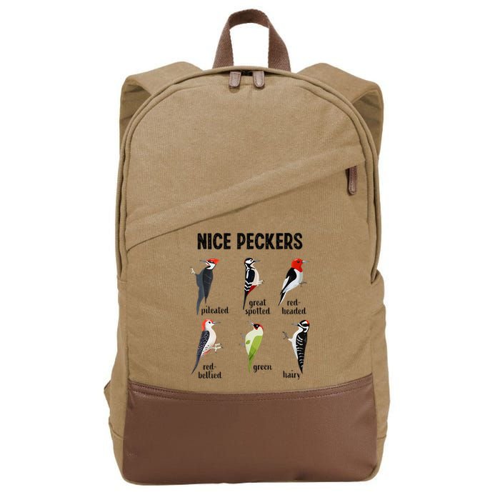 Funny Woodpecker Nice Peckers Bird Watching Cotton Canvas Backpack