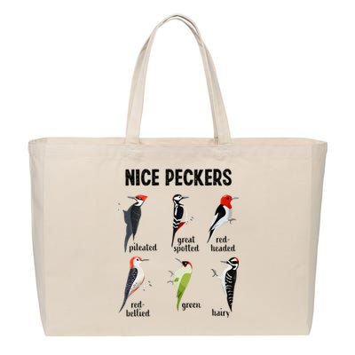 Funny Woodpecker Nice Peckers Bird Watching Cotton Canvas Jumbo Tote