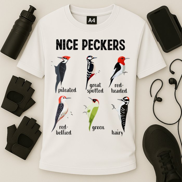 Funny Woodpecker Nice Peckers Bird Watching Cooling Performance Crew T-Shirt