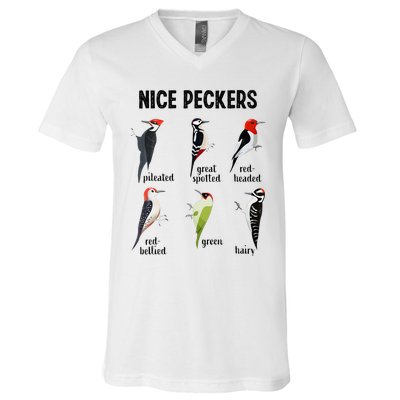 Funny Woodpecker Nice Peckers Bird Watching V-Neck T-Shirt