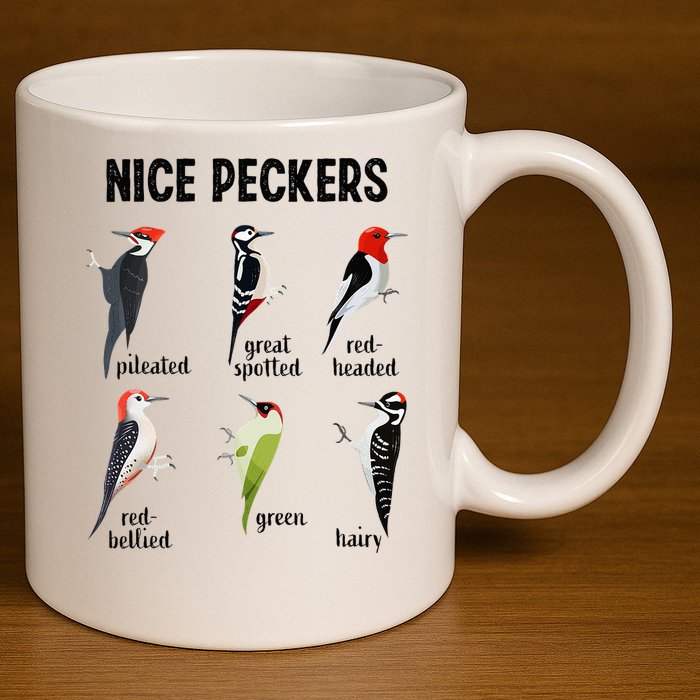 Funny Woodpecker Nice Peckers Bird Watching 11oz C Handle Ceramic Mug