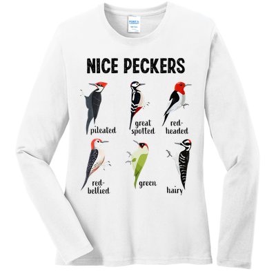 Funny Woodpecker Nice Peckers Bird Watching Ladies Long Sleeve Shirt