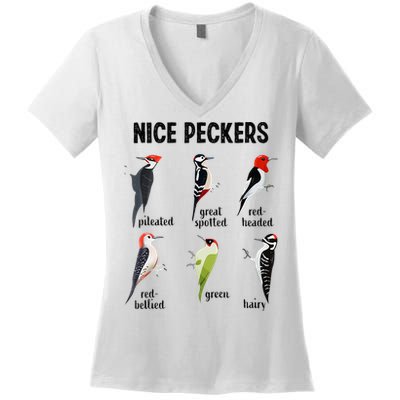 Funny Woodpecker Nice Peckers Bird Watching Women's V-Neck T-Shirt