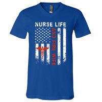 Fire Wife Nurse Life Firefighter Wife Nurse Gift V-Neck T-Shirt