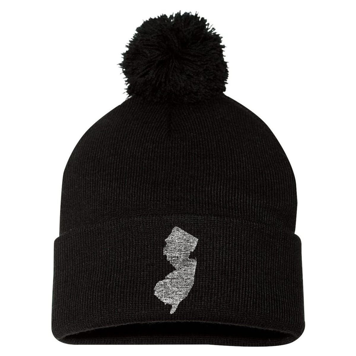Faded White New Jersey State Pom Pom 12in Knit Beanie