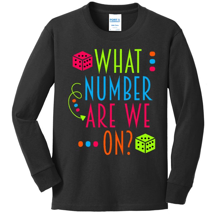 Funny What Number Are We On Bunco Dice Game Night Player Kids Long Sleeve Shirt