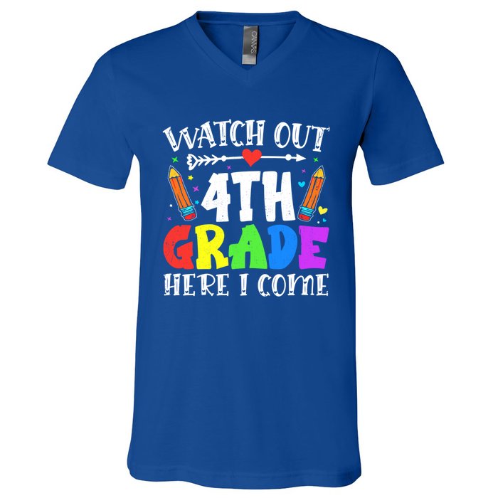 Funny Watch Out 4Th Grade Here I Come Back To School Funny Gift V-Neck T-Shirt