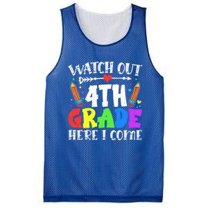 Funny Watch Out 4Th Grade Here I Come Back To School Funny Gift Mesh Reversible Basketball Jersey Tank