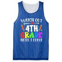 Funny Watch Out 4Th Grade Here I Come Back To School Funny Gift Mesh Reversible Basketball Jersey Tank