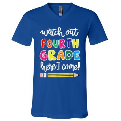 Funny Watch Out Fourth Grade Here I Come Back To School Gift V-Neck T-Shirt