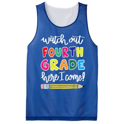 Funny Watch Out Fourth Grade Here I Come Back To School Gift Mesh Reversible Basketball Jersey Tank