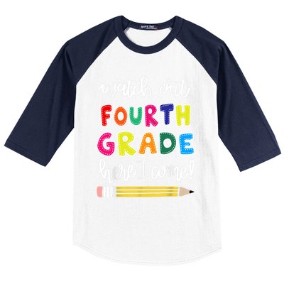 Funny Watch Out Fourth Grade Here I Come Back To School Gift Baseball Sleeve Shirt