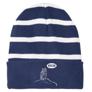 Funny Whom Owl Grammar English Teacher Striped Beanie with Solid Band