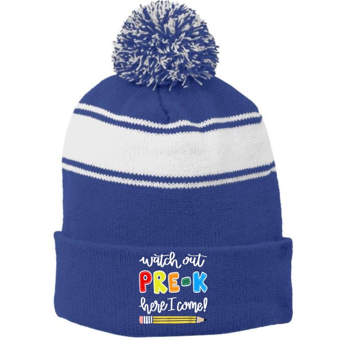 Funny Watch Out PreK Here I Come Back To School Meaningful Gift Stripe Pom Pom Beanie