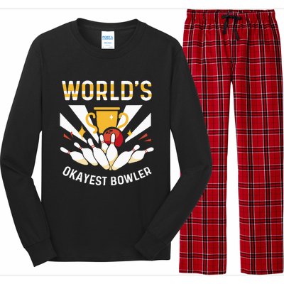 Funny WorldS Okayest Bowler Bowling Long Sleeve Pajama Set