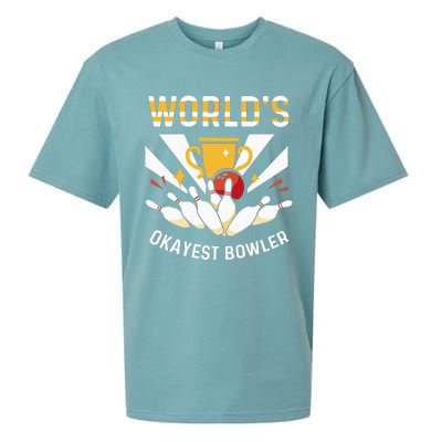 Funny WorldS Okayest Bowler Bowling Sueded Cloud Jersey T-Shirt