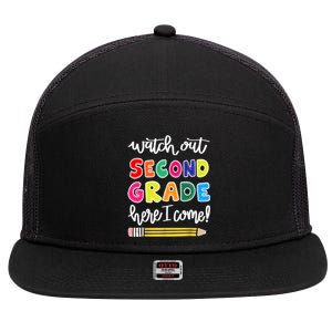 Funny Watch Out Second Grade Here I Come Back To School Gift 7 Panel Mesh Trucker Snapback Hat