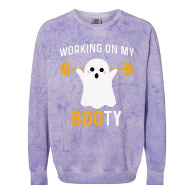 Funny Working On My Booty Funny Halloween Workout Gym Squat Colorblast Crewneck Sweatshirt