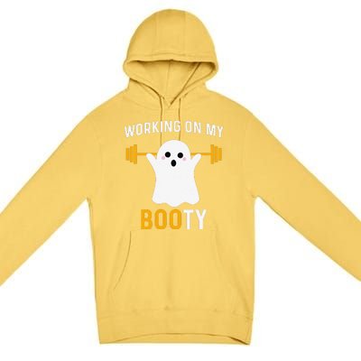 Funny Working On My Booty Funny Halloween Workout Gym Squat Premium Pullover Hoodie