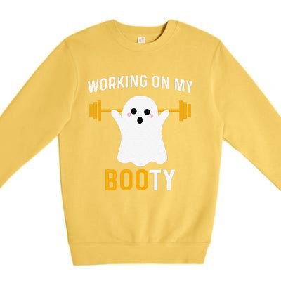 Funny Working On My Booty Funny Halloween Workout Gym Squat Premium Crewneck Sweatshirt