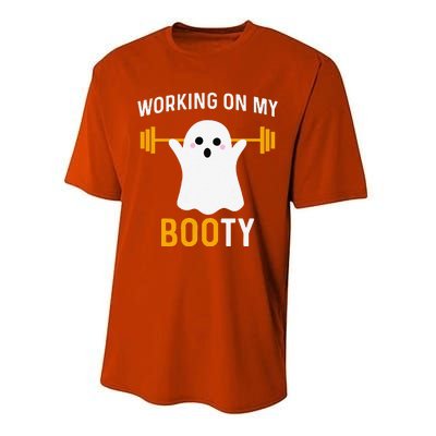 Funny Working On My Booty Funny Halloween Workout Gym Squat Performance Sprint T-Shirt