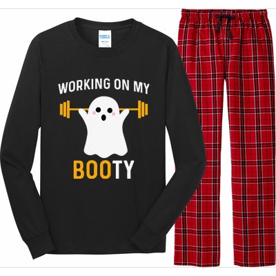 Funny Working On My Booty Funny Halloween Workout Gym Squat Long Sleeve Pajama Set