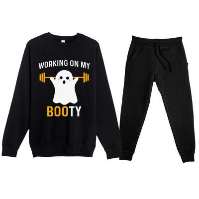 Funny Working On My Booty Funny Halloween Workout Gym Squat Premium Crewneck Sweatsuit Set