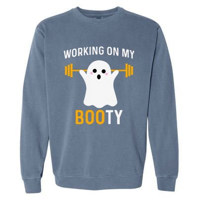 Funny Working On My Booty Funny Halloween Workout Gym Squat Garment-Dyed Sweatshirt