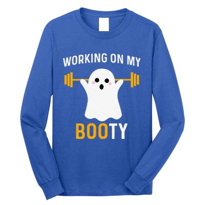 Funny Working On My Booty Funny Halloween Workout Gym Squat Long Sleeve Shirt