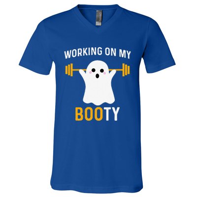 Funny Working On My Booty Funny Halloween Workout Gym Squat V-Neck T-Shirt