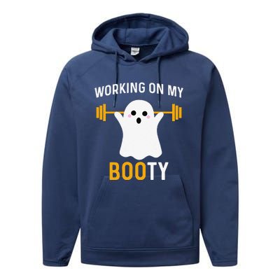 Funny Working On My Booty Funny Halloween Workout Gym Squat Performance Fleece Hoodie