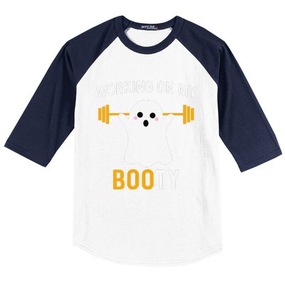 Funny Working On My Booty Funny Halloween Workout Gym Squat Baseball Sleeve Shirt