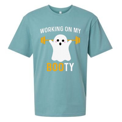 Funny Working On My Booty Funny Halloween Workout Gym Squat Sueded Cloud Jersey T-Shirt