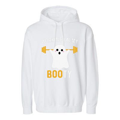 Funny Working On My Booty Funny Halloween Workout Gym Squat Garment-Dyed Fleece Hoodie