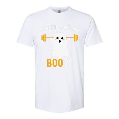 Funny Working On My Booty Funny Halloween Workout Gym Squat Softstyle CVC T-Shirt